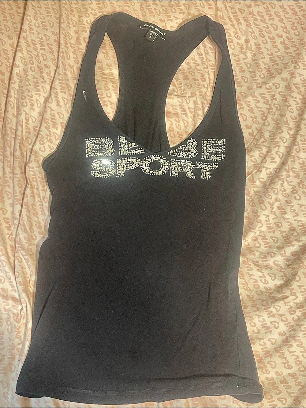 Bebe Sport Rhinestone Racerback Tank in Black Size Small